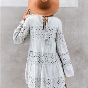 Dancing leaves cotton pocketed eyelet dress